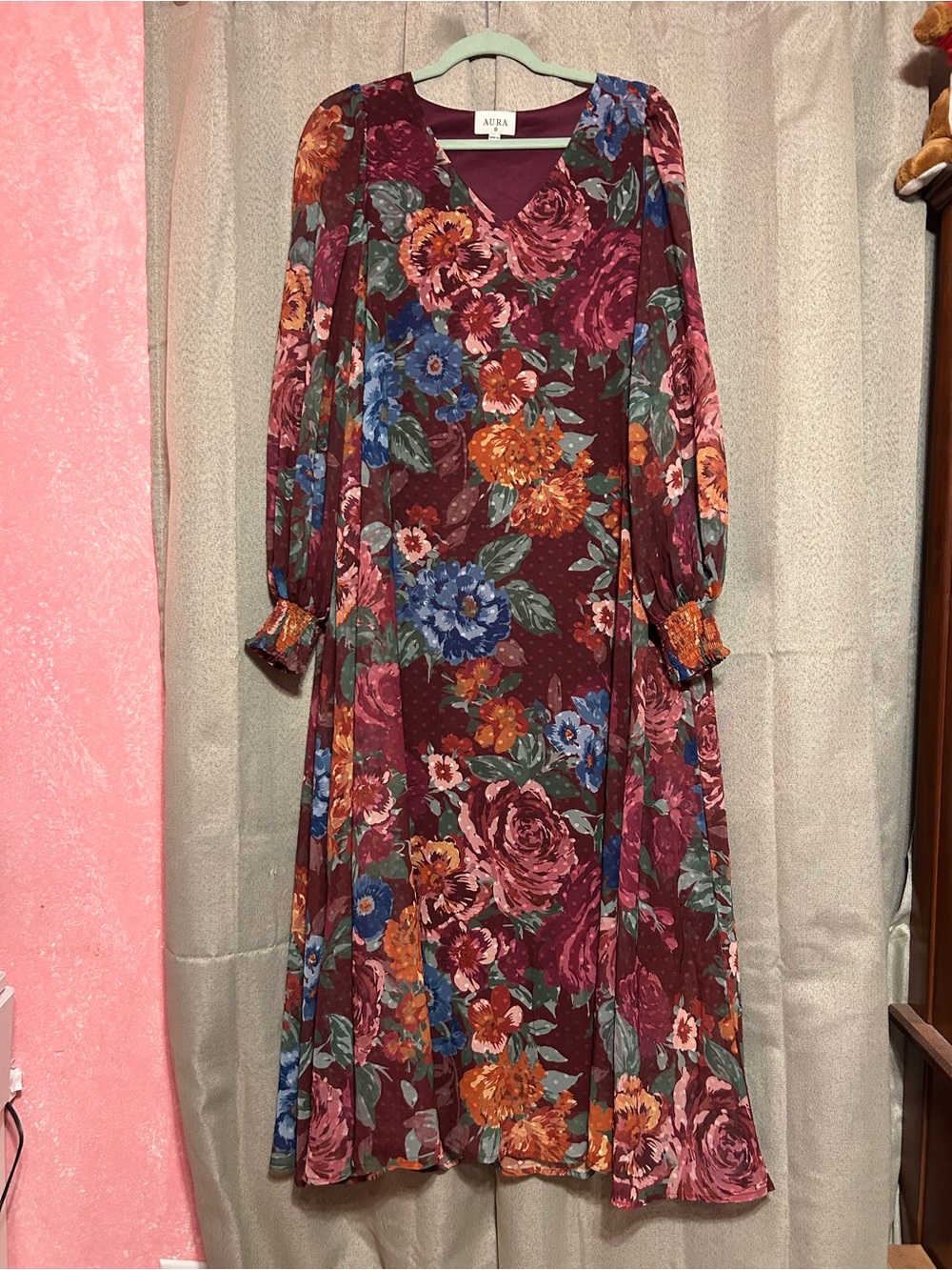 Aura Burgundy Floral Long Sleeve Maxi Dress